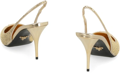 Shop Prada Embellished Pointy-toe Slingback Pumps In Gold