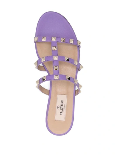 Shop Valentino Garavani Rockstud Leather Flat Sandals In Lilac