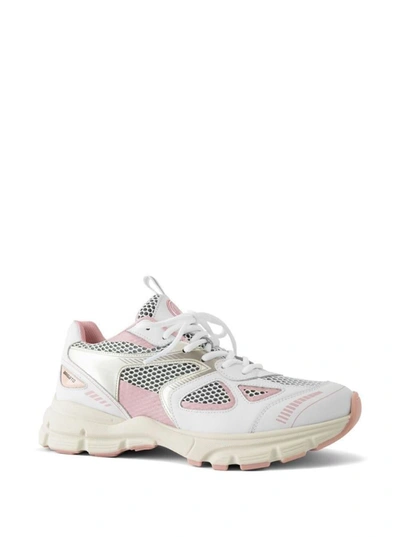 Shop Axel Arigato White And Pink 'marathon Runner' Sneakers With Mesh Detailing In Calf Leather In Multicolor