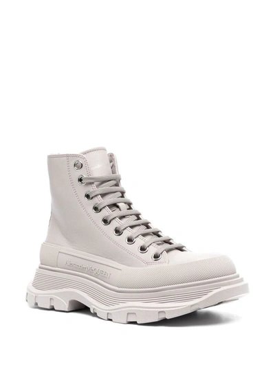 Shop Alexander Mcqueen 'tread Slick' White Lace-up Boots With Chunky Platform In Leather Woman