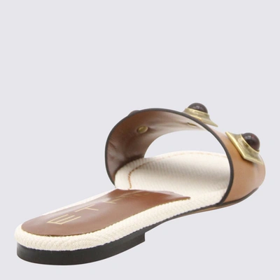 Shop Etro Brown Leather Crown Me Flat Sandals