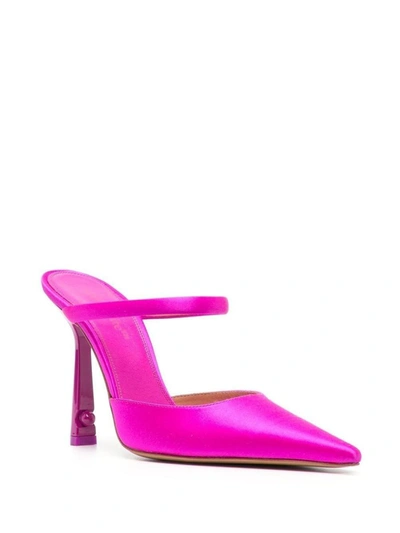 Shop Off-white Satin Mules In Fuchsia