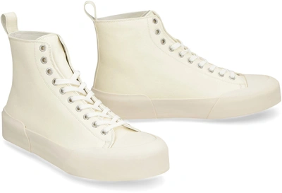 Shop Jil Sander Leather High-top Sneakers In Panna