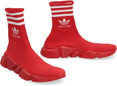 Shop Balenciaga X Adidas -speed Trainers Knitted Sock-sneakers In Red