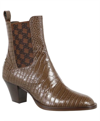 Shop Fendi Karligraphy Leather Ankle Boots In Brown