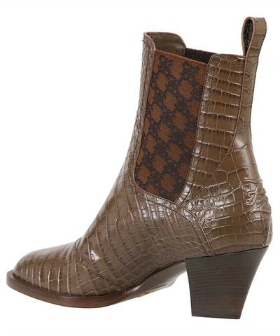 Shop Fendi Karligraphy Leather Ankle Boots In Brown