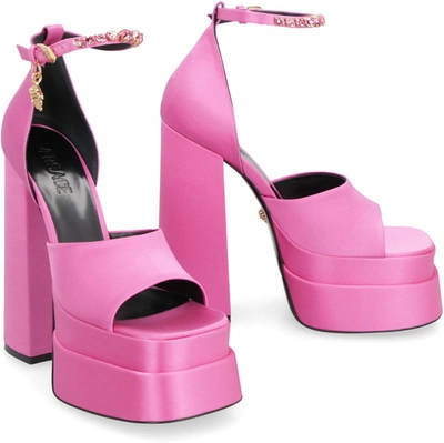 Shop Versace Medusa Aevitas Satin Sandals In Pink