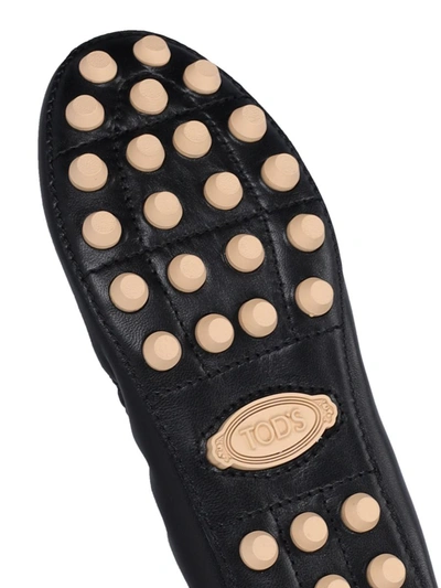 Tod's Black Leather Ballet Flats With Gathered Elasticized Trim In Black
