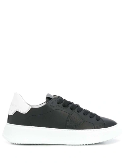 Shop Philippe Model Temple Low Black Leather Sneakers