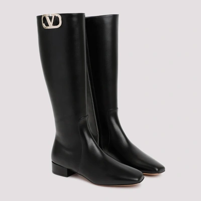 Shop Valentino Garavani  Vlogo Leather Boots Shoes In Black