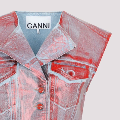 Shop Ganni Foll Denim Vest Gilet In Red