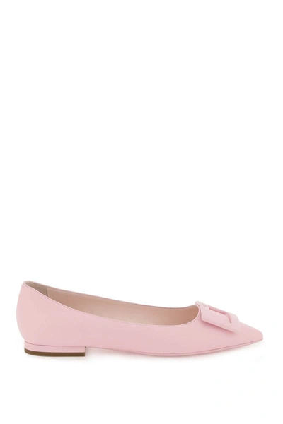 Shop Roger Vivier 'gommettine' Leather Ballerina Flats In Pink