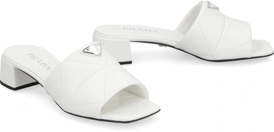 Shop Prada Leather Mules In White