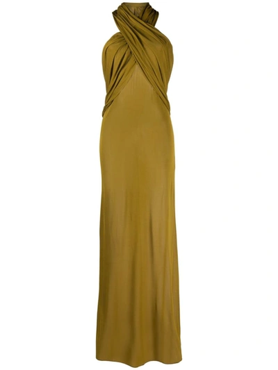 Shop Saint Laurent Halter Neck Long Jersey Dress In Golden