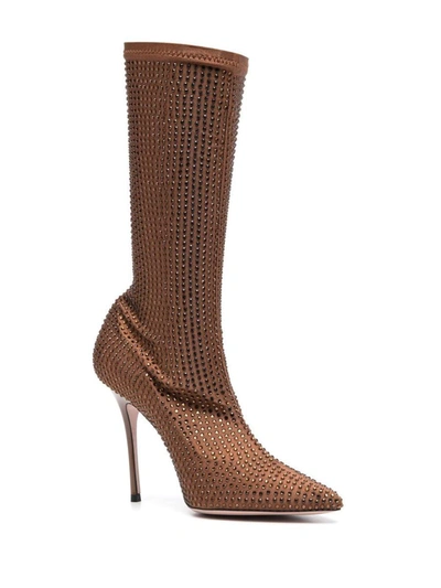 Shop Gedebe Crystal Embellishment Heel Boots In Brown