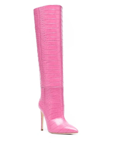 Shop Paris Texas Leather Crocodile-embossed Boots In Pink
