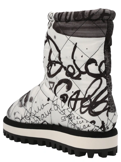 Shop Dolce & Gabbana Logo Print Nylon Boots Boots, Ankle Boots White/black
