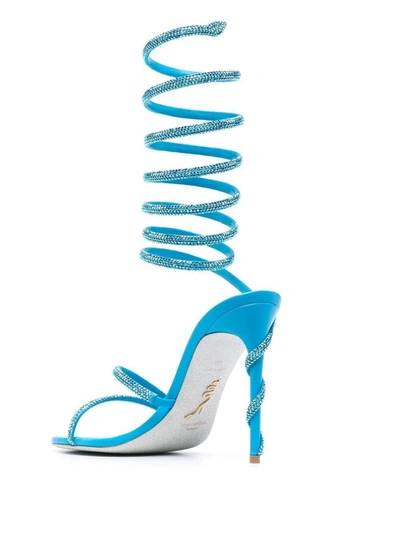 Shop René Caovilla Crystal Embellished Heel Sandals In Clear Blue