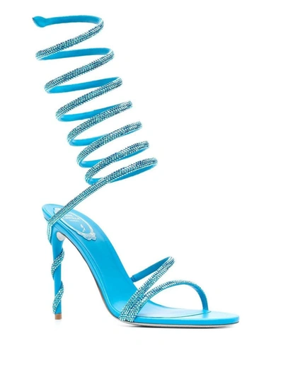Shop René Caovilla Crystal Embellished Heel Sandals In Clear Blue