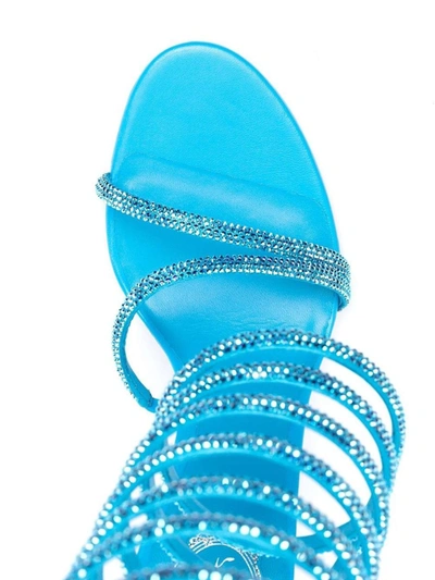 Shop René Caovilla Crystal Embellished Heel Sandals In Clear Blue