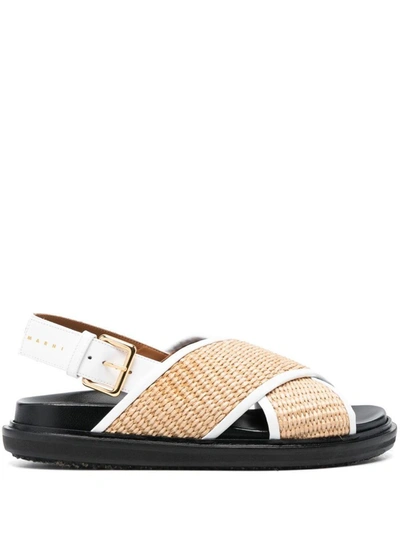 Shop Marni Sandals In <p>fussbett Slingback Sandals From  Featuring Interwoven Design, Crossover Strap Detail, Buckle