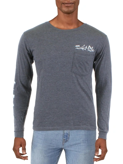 Shop Salt Life Hook Line And Sinker Mens Crewneck Pocket T-shirt In Grey
