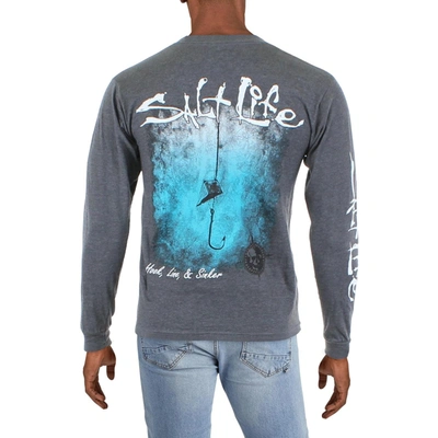 Shop Salt Life Hook Line And Sinker Mens Crewneck Pocket T-shirt In Grey