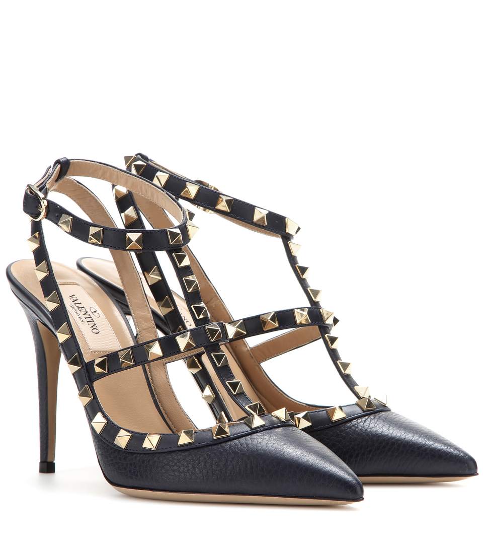 Valentino Garavani Rockstud T-strap Pointed Toe Pump In Black | ModeSens