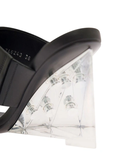 Shop Alexander Mcqueen Black Wedge With Double Strap And Trasparent Plexiglass Heel In Smooth Leather Woman