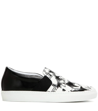 Shop Lanvin Printed Leather Slip-on Sneakers In White Llack