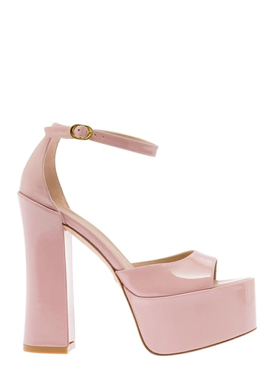 Shop Stuart Weitzman 'skyhigh' Pink Sandals With Block Heel And Platform In Patent Leather Woman