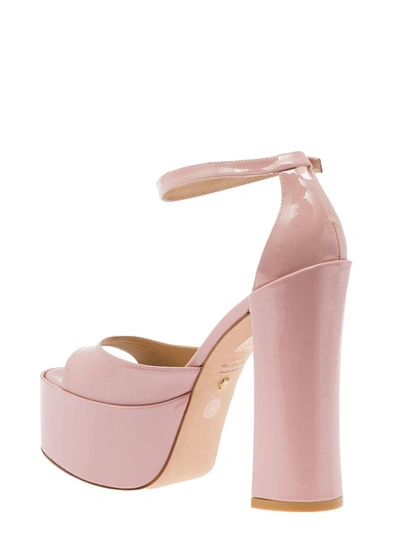 Shop Stuart Weitzman 'skyhigh' Pink Sandals With Block Heel And Platform In Patent Leather Woman