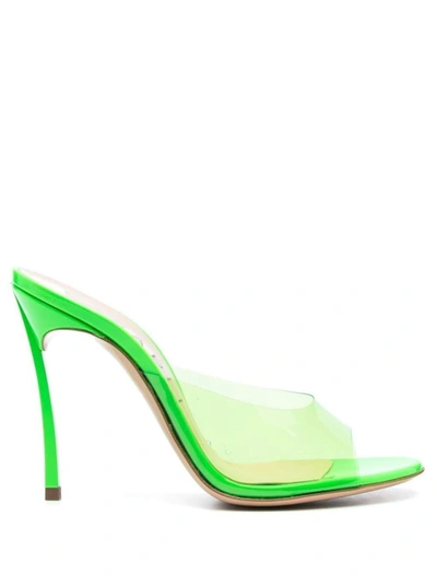 Shop Casadei Green Transparent Peep Toe Sandals In Polyurethane Woman