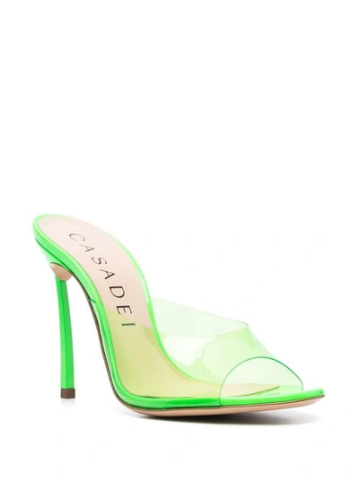 Shop Casadei Green Transparent Peep Toe Sandals In Polyurethane Woman