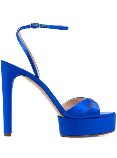Shop Casadei 'ophelia' Eletric Blue Sandals With Platform Woman In Satin
