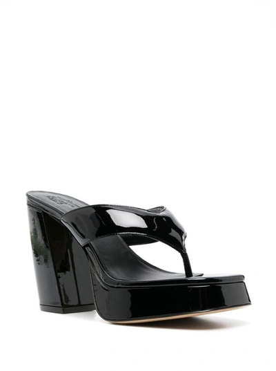 Shop Gia Borghini Black Glossy Finish Square Toe Sandals In Leather Woman