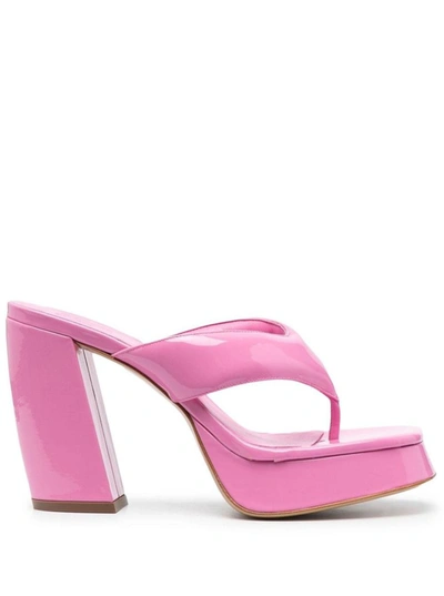Shop Gia Borghini Pink Glossy Finish Square Toe Sandals In Leather Woman
