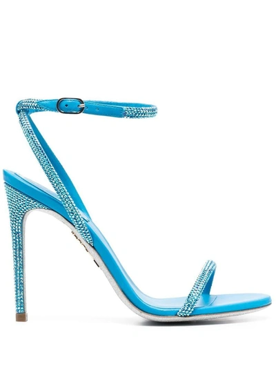 Shop René Caovilla Ellabrita Crystal Embellished Heel Sandals In Blue