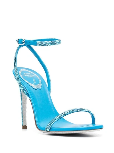 Shop René Caovilla Ellabrita Crystal Embellished Heel Sandals In Blue