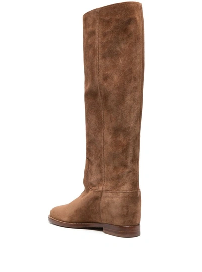 Shop Via Roma 15 Knee Length Suede Boots In Brown Leather Woman