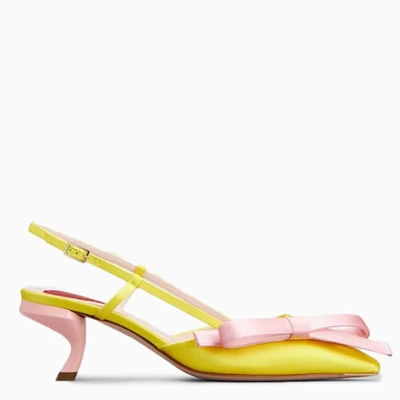 Shop Roger Vivier Yellow/pink Virgule Bow Slingback Pumps