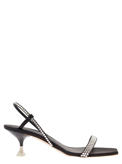 Shop 3juin 'eloise' Black Sandals With Rhinestone Embellishment And Spool Heel In Viscose Blend Woman