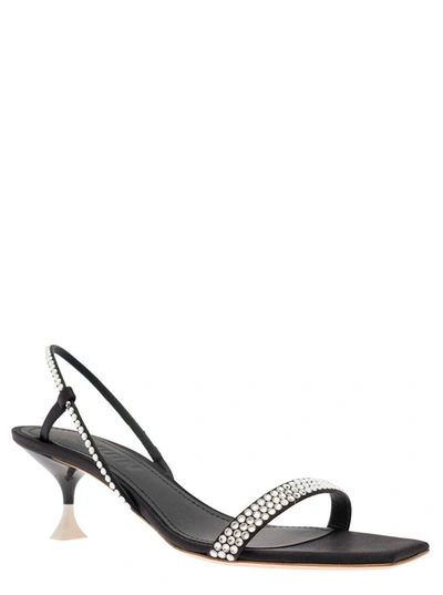 Shop 3juin 'eloise' Black Sandals With Rhinestone Embellishment And Spool Heel In Viscose Blend Woman