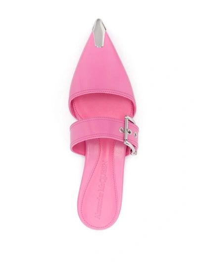 Shop Alexander Mcqueen Buckled Leather Mules In Pink