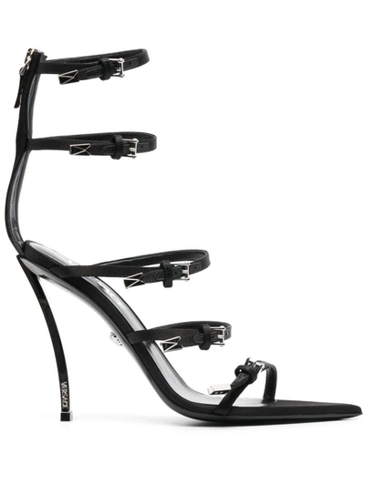 Shop Versace Leather Heel Sandals In Black