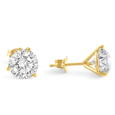 Pompeii3 4 Ct Tw Round Lab Grown Ideal Cut Martini Diamond Studs 14k Yellow Gold In Silver