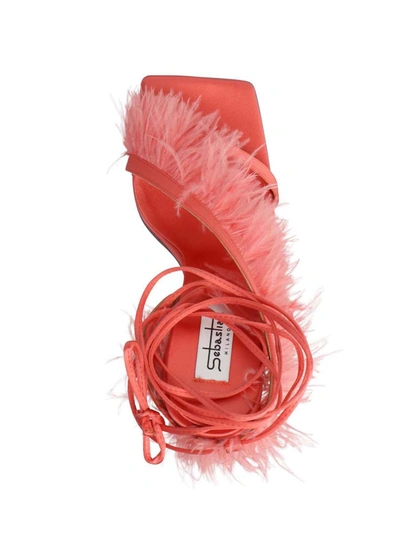 Shop Sebastian 'feather Wrap' Sandals In Orange