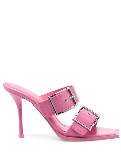 Shop Alexander Mcqueen Punk Double Buckle Leather Sandals In Pink