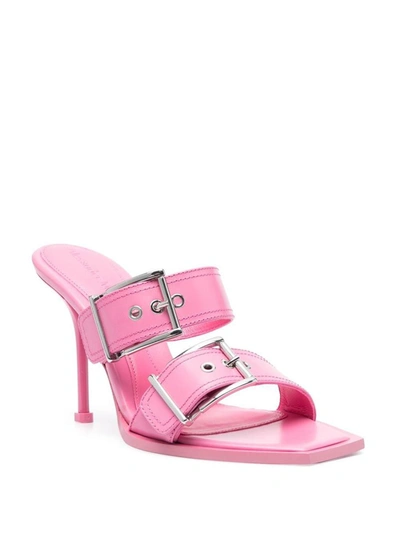 Shop Alexander Mcqueen Punk Double Buckle Leather Sandals In Pink