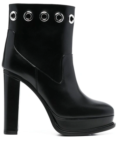 Shop Alexander Mcqueen Leather Heel Ankle Boots In Black